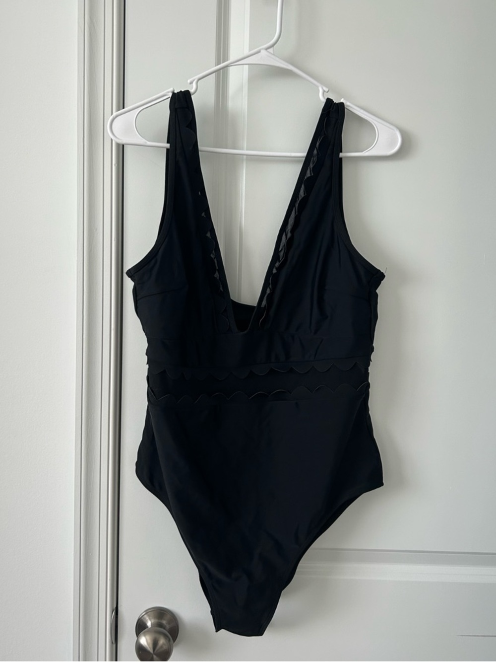 Black One-Piece Swimsuit with Scallop Trim